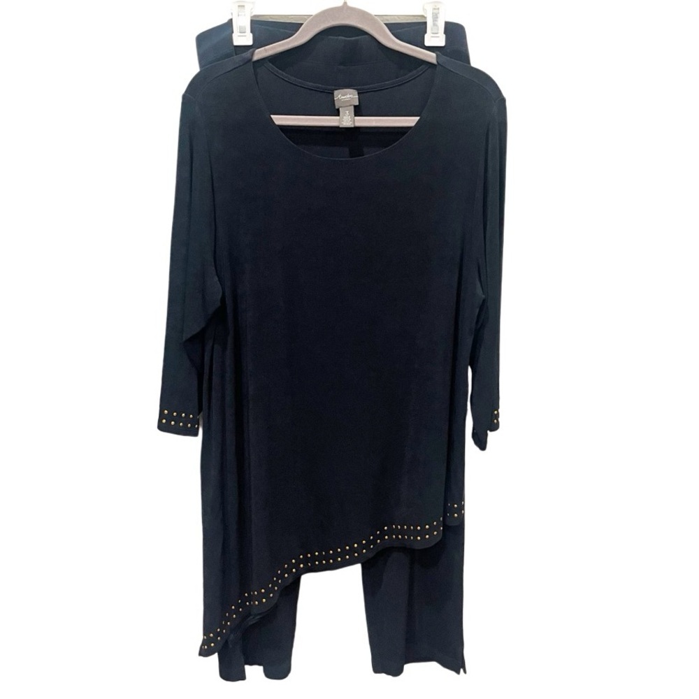 Chico's Set Women's 16 XL Travelers by Chico's Top & Pants Black Studded